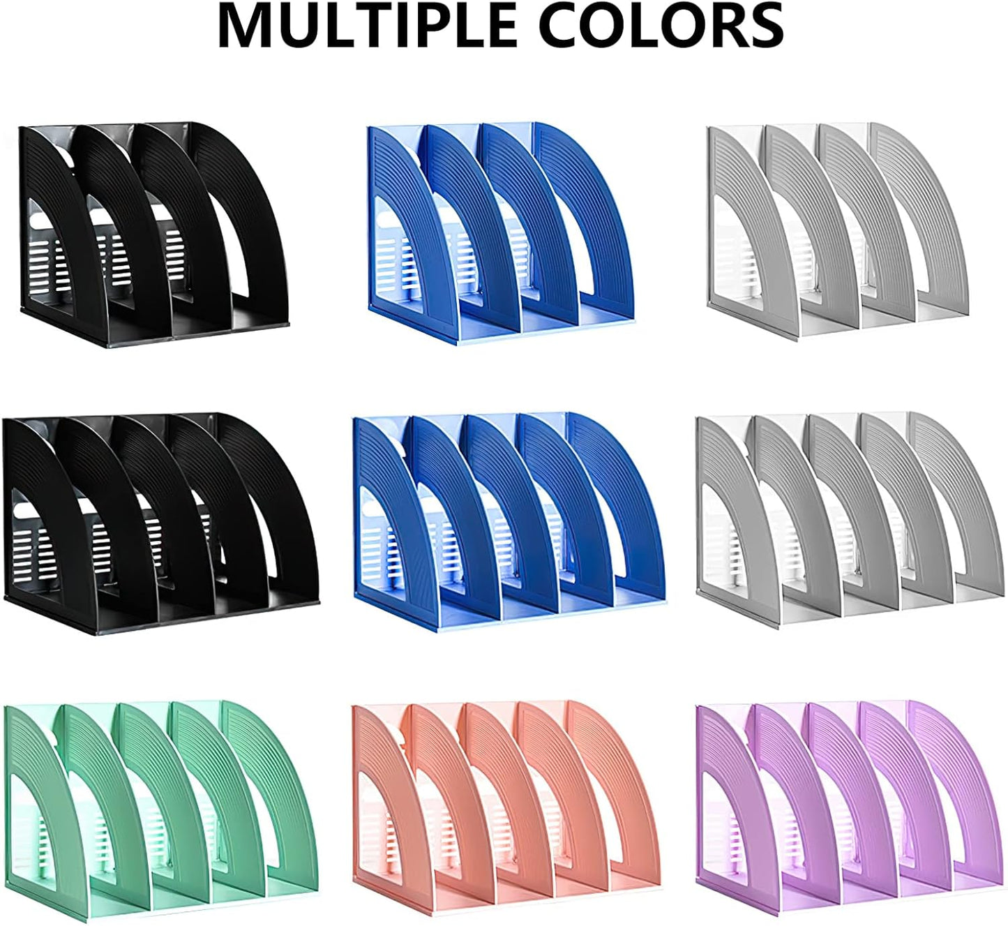 SAYEEC File Holder Storage Folder 4 Compartment Standing Desktop Hollow Organizer Files Shelf Plastic Notebook Magazine for Office School Home Supplier Students (Random Light Gray OR Blue)