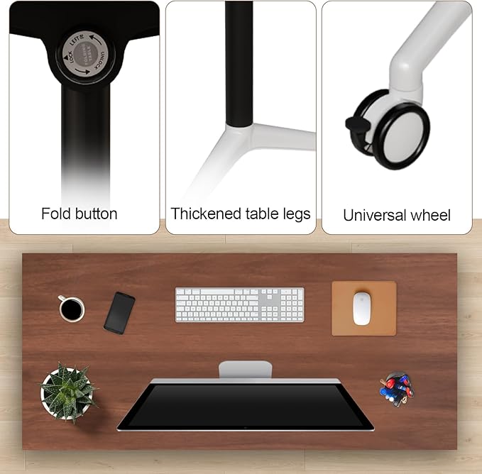 Folding Conference Table, Modern Large Conference Room Tables with Flip-Top Design, Foldable Conference Table Meeting Table with Wheels, Mobile Seminar Training Tables for Office Classroom (8, Brown)