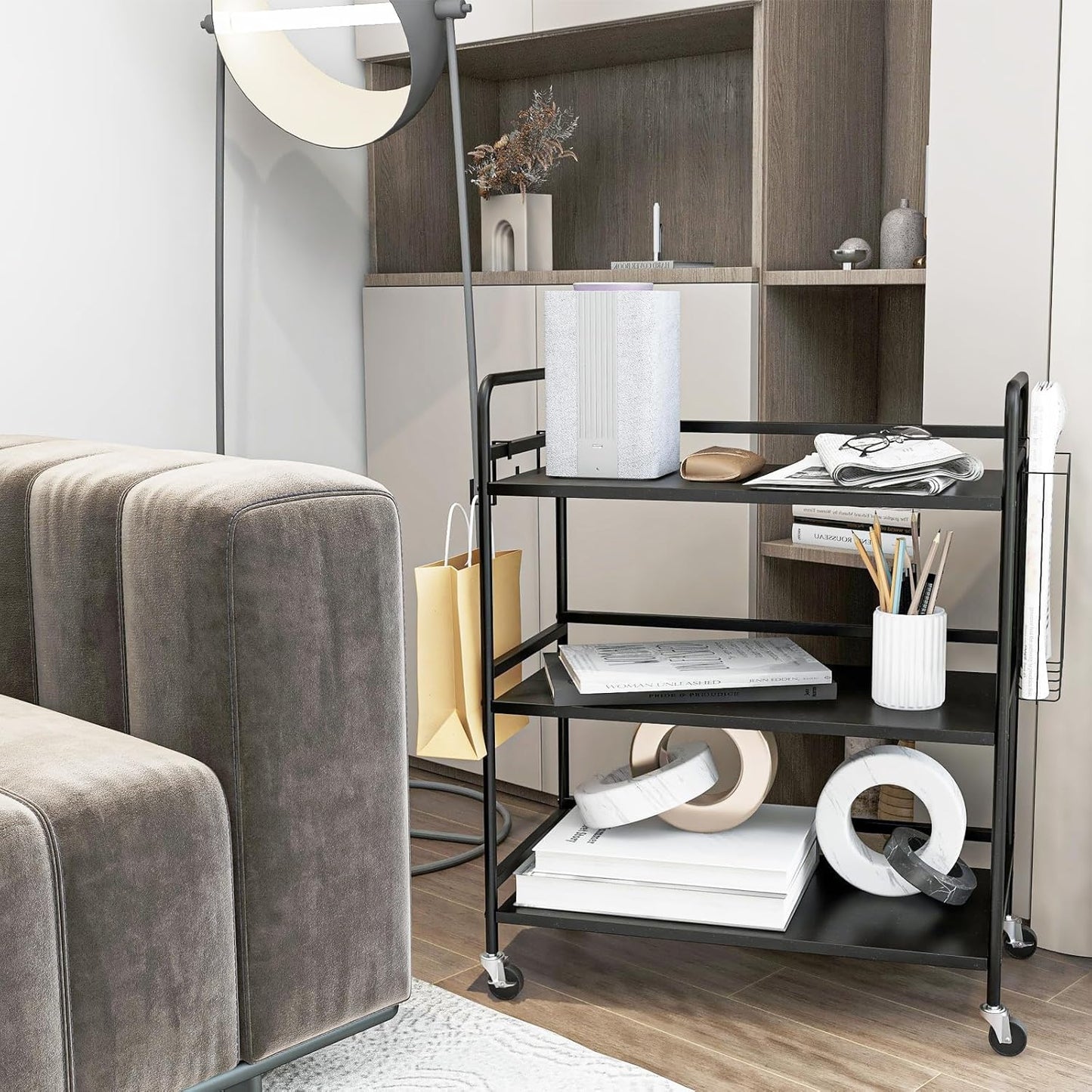 HDANI 3 Tier Metal Utility Multipurpose Rolling Cart,Large Capacity Heavy Duty Cart with Lockable Wheels Rolling Cart with 2 Lockable Wheels for Home,Office,Kitchen,Bathroom,Bedroom(Black)