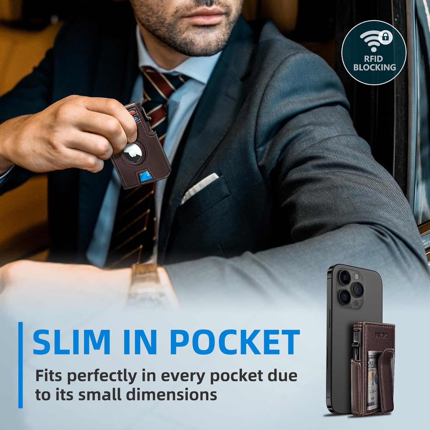 Airtag Wallet for Men,with Money Clip 10 Cards Metal Case Smart Slim Pop Up Credit Card Holder Flip with Magnetic Closure RFID Blocking wallet with Gift Box