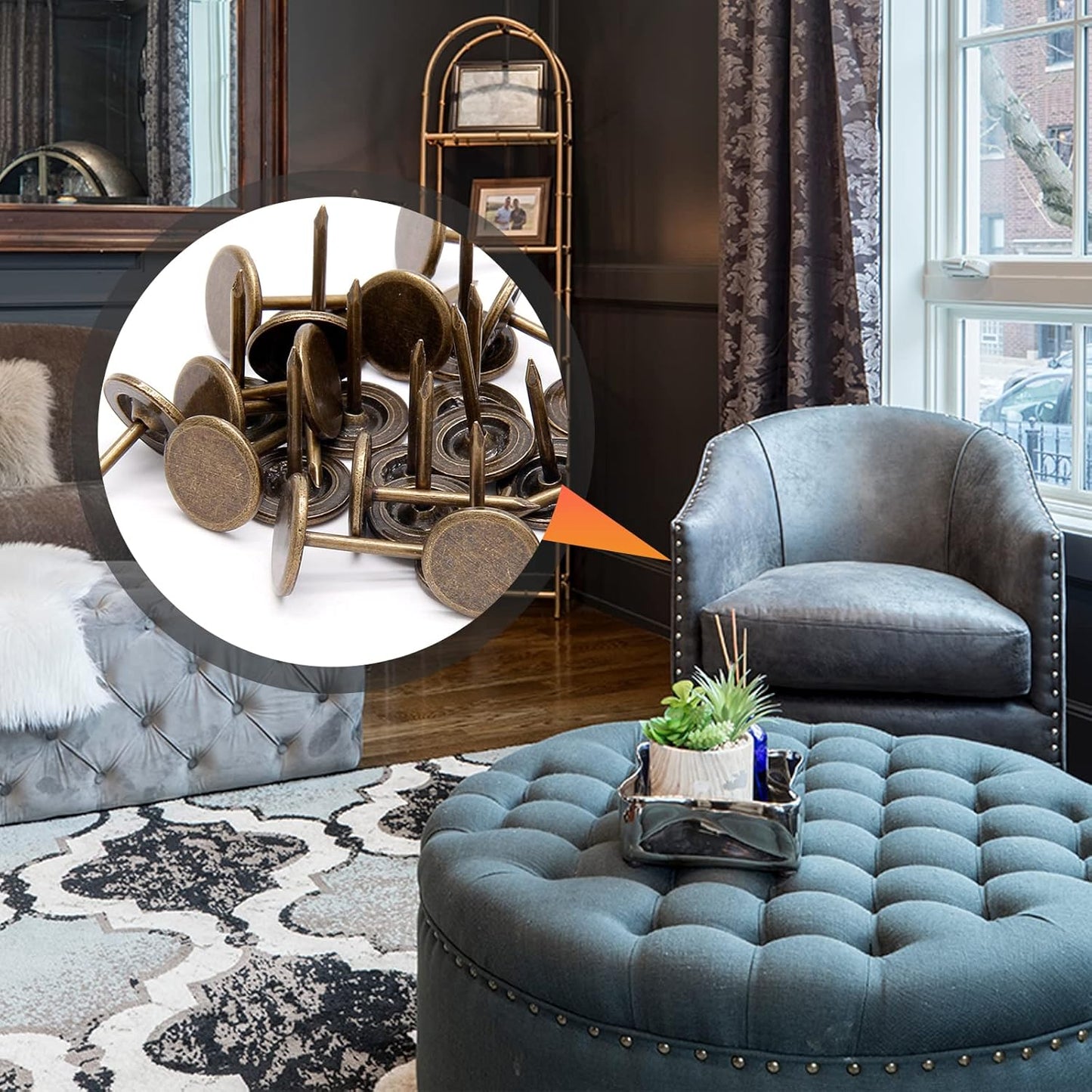 Piutouyar Bronze Flat Head Upholstery Tacks, Decorative Tack, Furniture Tacks Pins 11mm x 17mm / 0.43 Inch x 0.67 Inch, Upholstery Nails for Sofa, Door, Jewelry Box(100Pcs)