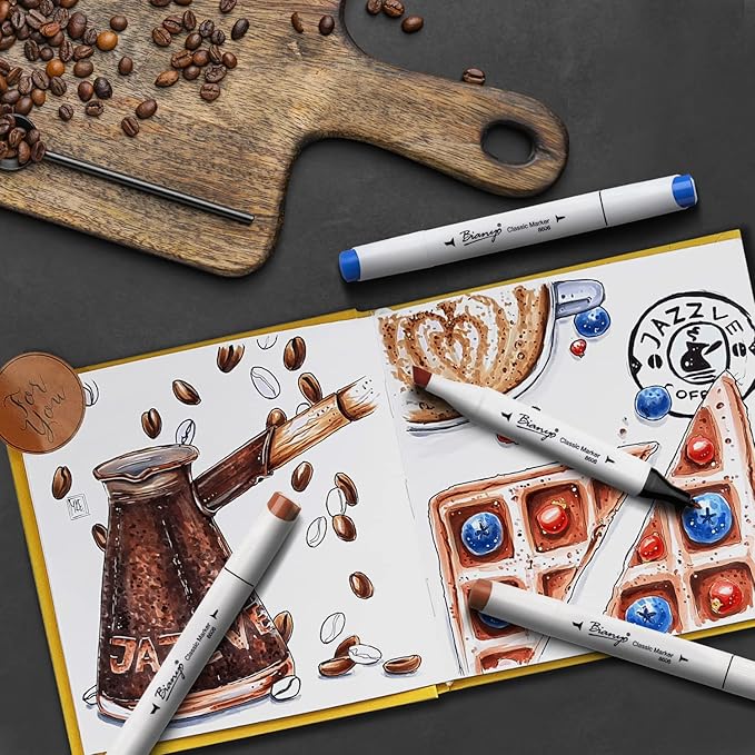 Bianyo 72 Colors Alcohol Markers Set, Dual Tip Art Markers with Bullet & Chisel Tips, Black Case with Customizable Card – Ideal for Coloring, Drawing, and Sketching as Thanksgiving & Christmas Gifts