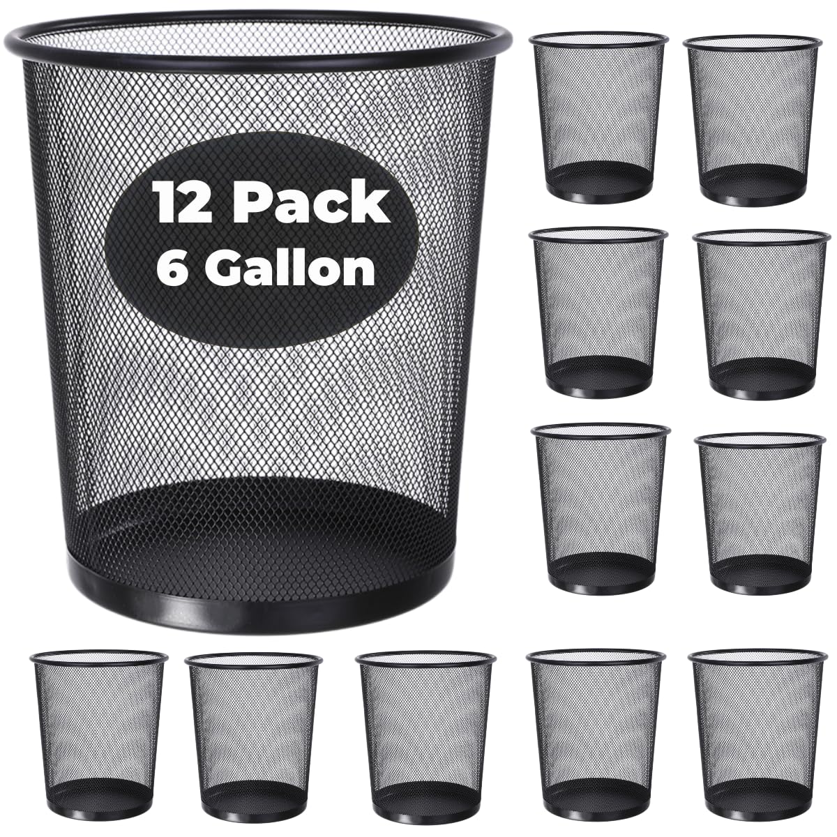 GOODSOFA 6 Gallon Mesh Trash Cans,12-Pack,Metal Wire Wastebaskets, Small Waste Basket Black Trash Can,Small Garbage Can,Recycling Garbage Container Bin for Office,Home,Kitchen,School