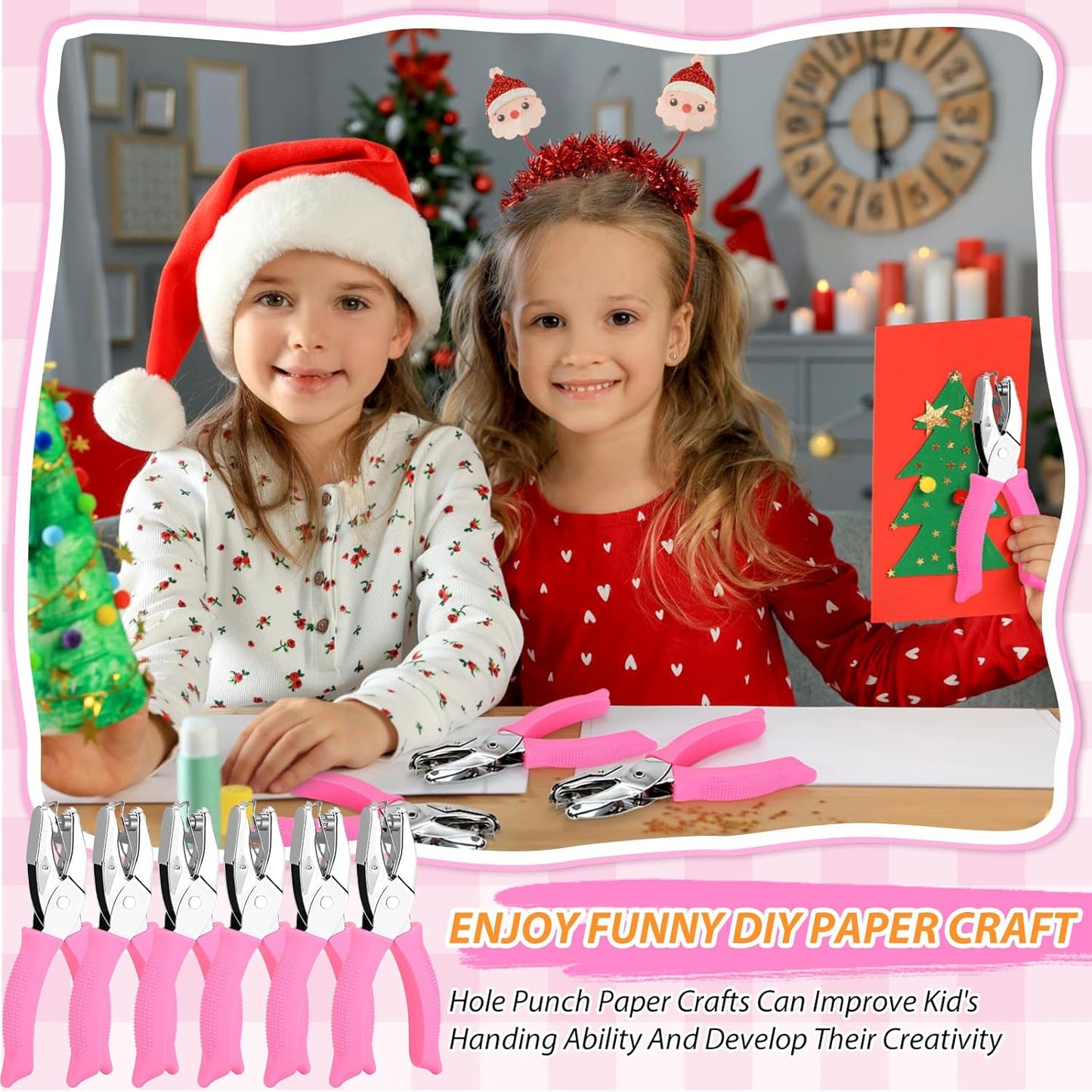 6 Pcs Hole Punch Set for Crafts - 1/16" 1/8" 1/4" Shapes (Circle, Heart, Star, Triangle) with Soft-Grip Handles | Paper Puncher for Binders, Scrapbooking, School, Card Making