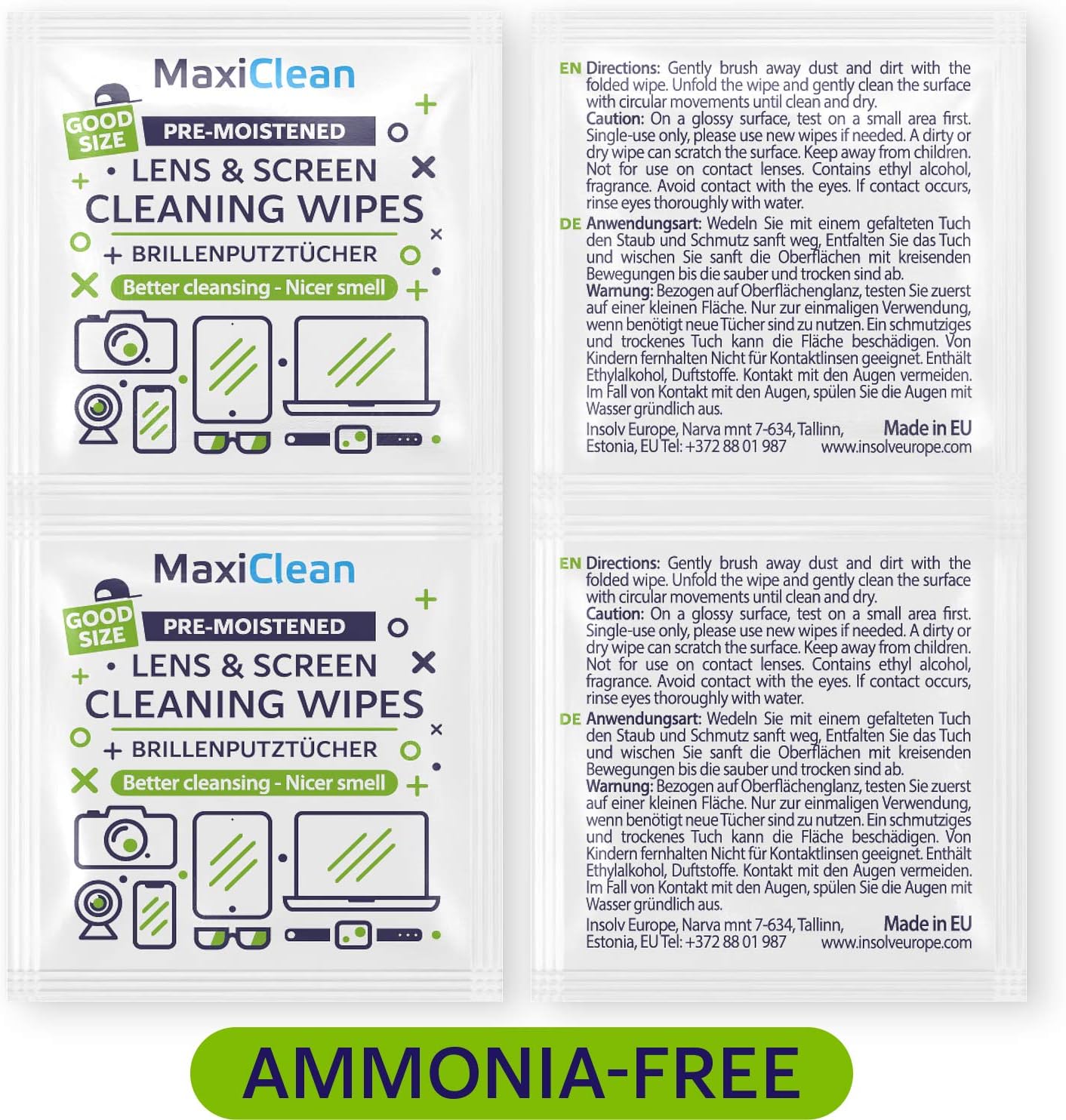 440 Pack Lens Wipes for Eyeglasses Pre-Moistened, Individually Wrapped Streak-Free Cleaning for Glasses & Laptop Screens, Glasses Cleaner Wipe Bulk 5.5 x 4.7 Inch, Sunglasses & Phone Wipe