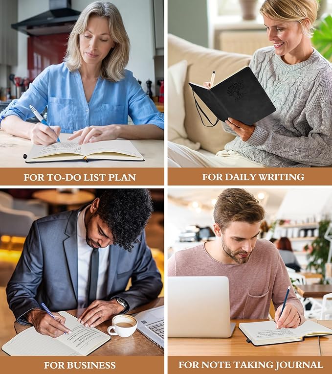 Lined Journal Notebook for Men & Women,200 Pages A5 Hardcover Leather Notebook (5.9"x8.5"), Travel Journal for Work, School, Business Writing, Note Taking, Notepad Diary (Black)