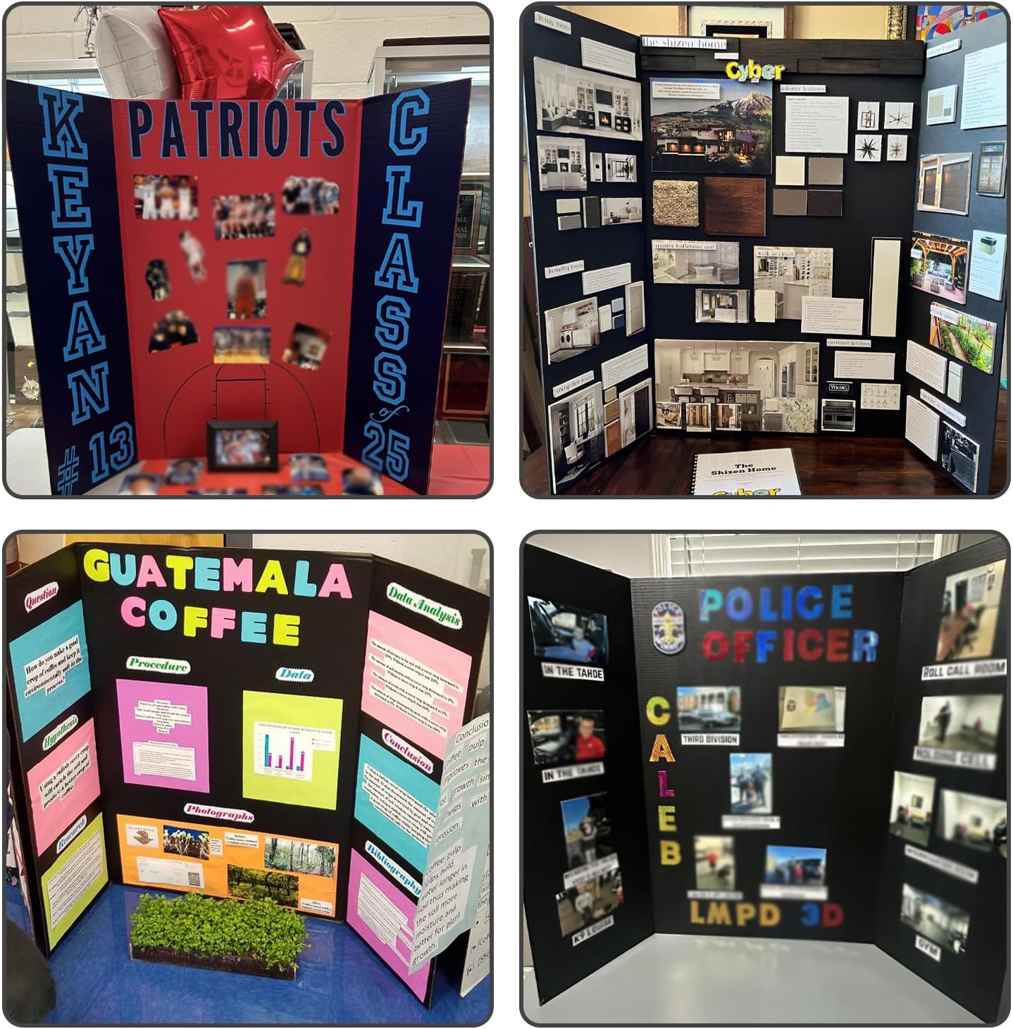 3-Pack Black Trifold Display Boards, 24 x 16 Inches Tri-Fold Corrugated Presentation Boards for Classroom Projects, Science Fairs, Business Events, and Exhibits