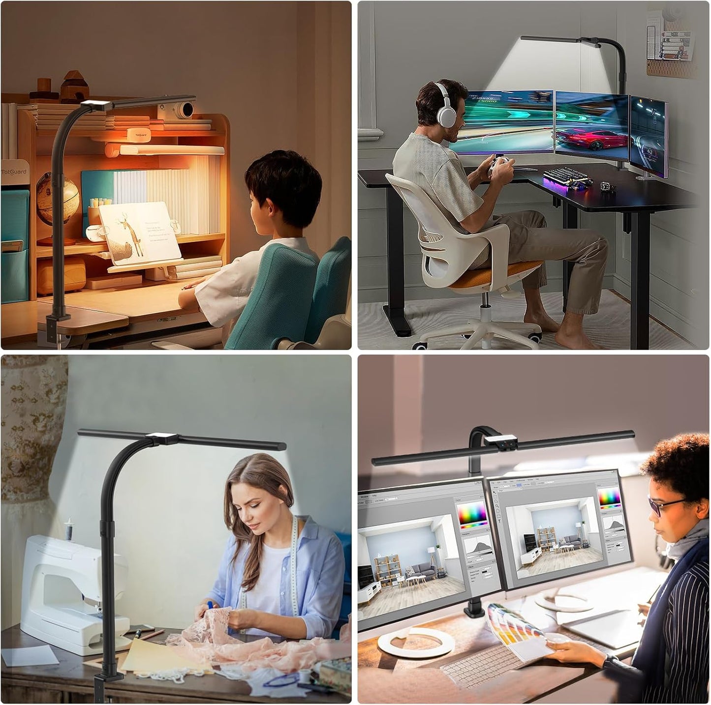 Led Desk Lamp for Home Office,24W Bright Eye-Caring Desk Light with Clamp,5 brightness and 5 temperatures Dimmable Workbench Task Light, Adjustable Gooseneck Table Lamp for Monitor Study(black)