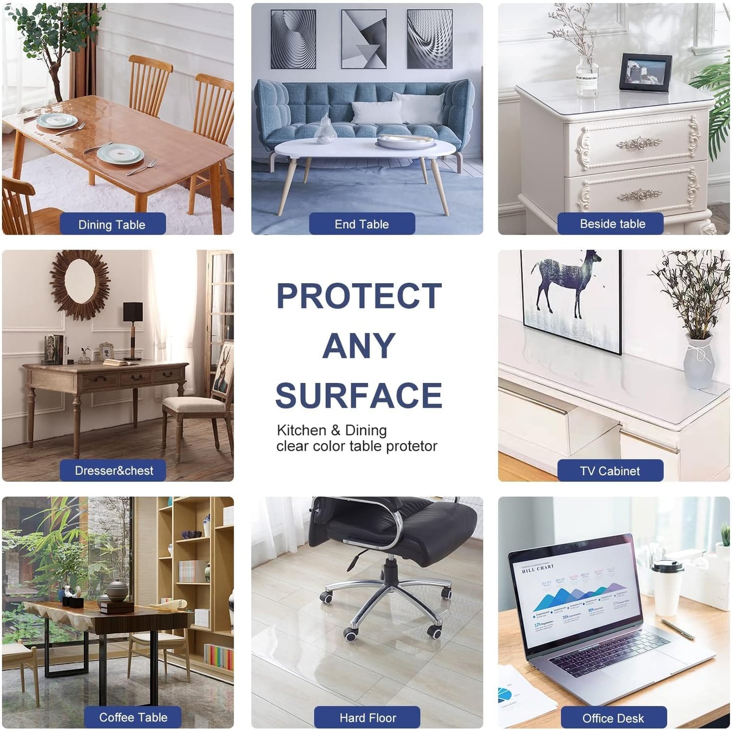 Round 40 Inch Clear PVC Table Protector for Dining Kitchen Living Room Outside Coffee Table Pad Mat Glass Furniture Marble End Bed Sofa Side Bar Night Stand Dinner Table Thick Circle Tablecloth Cover