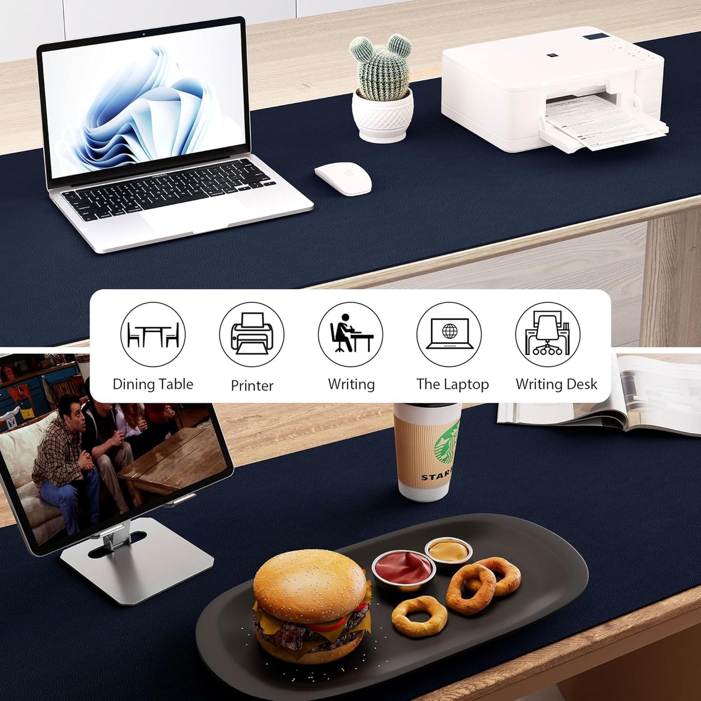 Aothia Leather Desk Pad Protector, Office Desk Mat, Large Mouse Pad, Laptop Desk Pad, Non-Slip PU Leather Desk Blotter, Waterproof Desk Writing Pad for Office and Home (Dark Blue, 47" x 17")