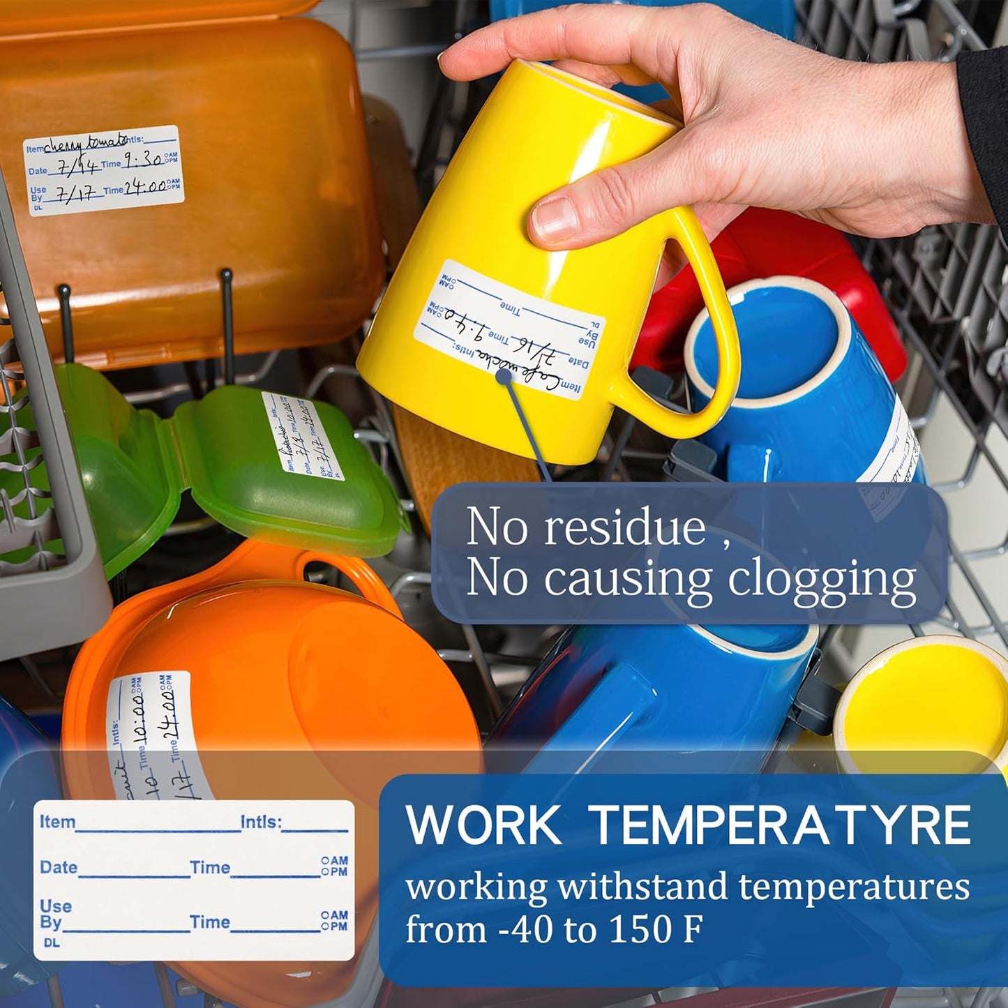 L LIKED 2x1 Dissolvable Labels, 600 Stickers, Use by Food Rotation Labels for Storage and Container (600, Blue)