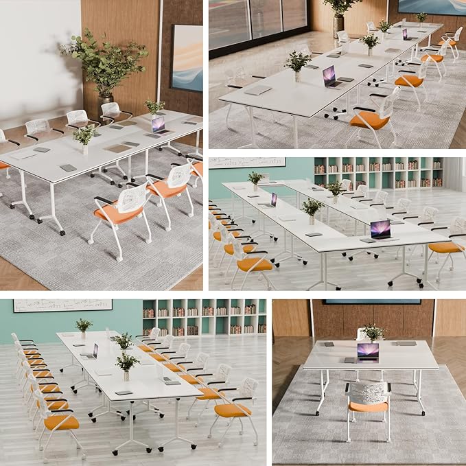 Conference Table, Folding Conference Tables for 2-20 People, Modern Conference Room Table with Wheels, Super Sturdy Large Rectangle Mobile Meeting Seminar Tables for Office (8PCS 70.8in)