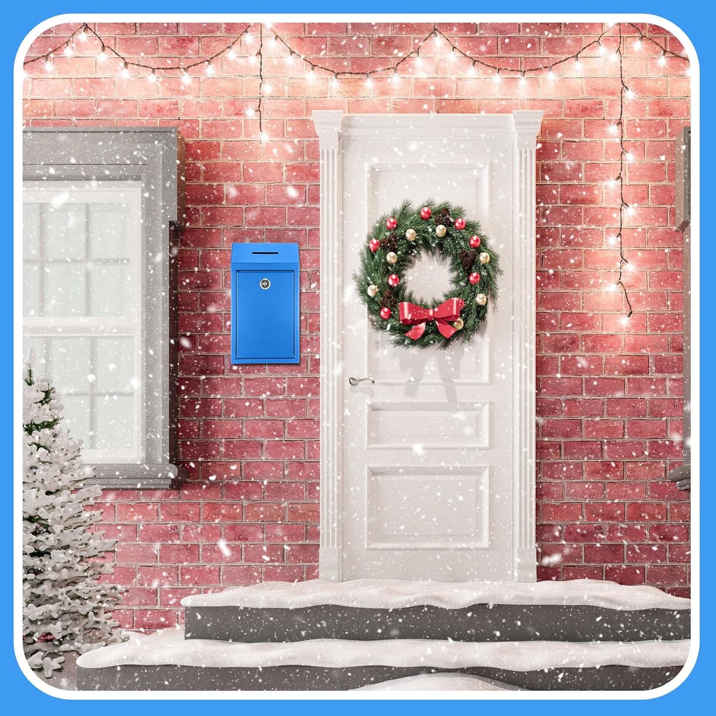 Metal Donation Cash Box Collection Safe Suggestion Box with Lock Wall Mounted Mailbox Delivery Ballot Container for Home Office Outdoor Door(Blue)