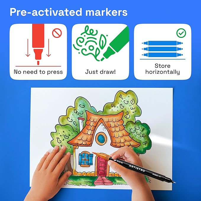 ARTISTRO 24 Brush Marker Pens Coloring Markers for Adults Brush Tip & 0.4mm Fineliner Pens Coloring Markers No Bleeding