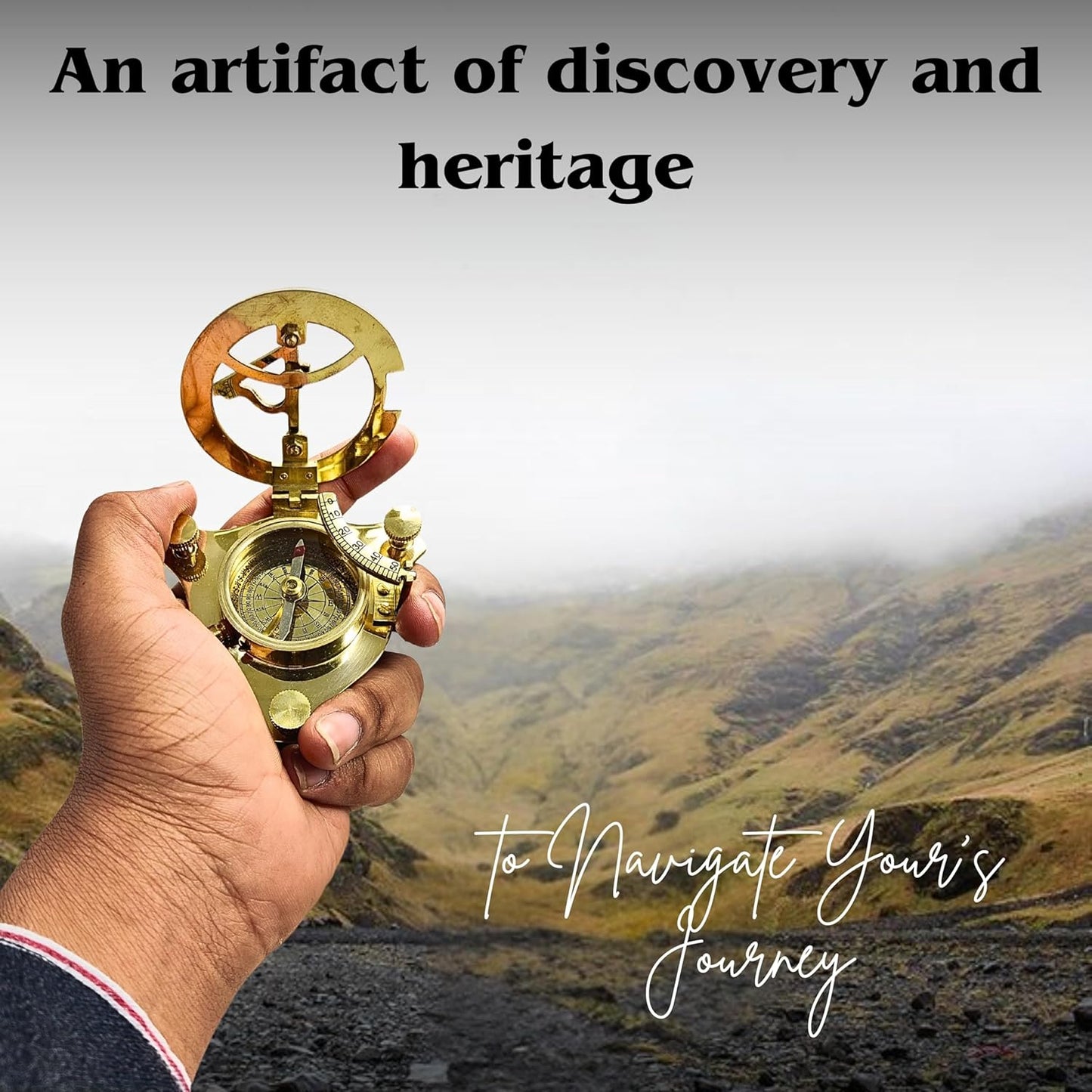 Antique Brass & Copper Sundial Compass, Sundial Clock in Box Gift Sun Clock Ship Replica Watch, Nautical Gifts for Men, Unique Nautical Decor, Naval Maritime Sundial (#4 Golden Sundial)