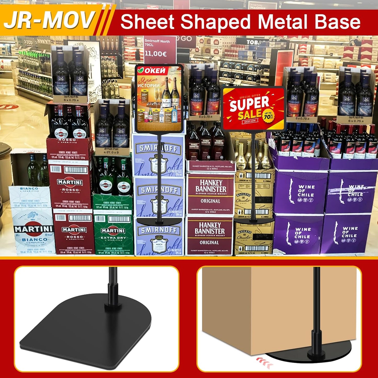 Table Top Sign Holder - Adjustable Floor Standing Sign Holders 8.5 x 11 Tabletop Poster Stand for Display Vertical Horizontal View, Black Signage Display Stands with Iron Base, 6 Pack