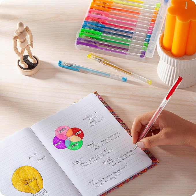 U Brands Metallic Gel Pens, Set of 60, Assorted Point Sizes, Glitter, Pastel, Neon and Classic Assorted Colors