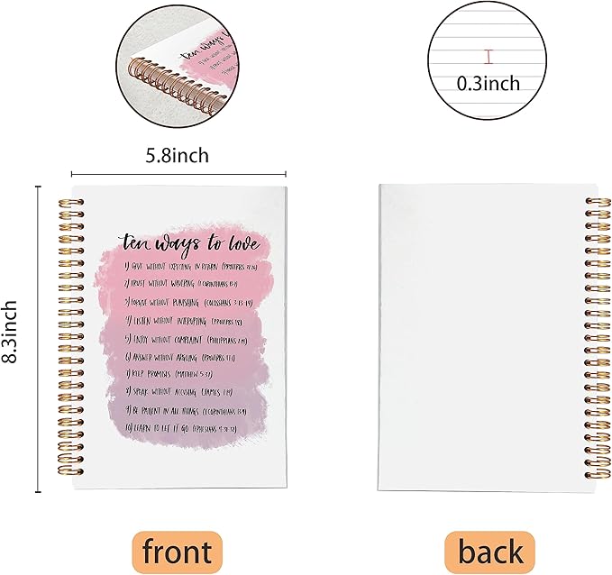 VNWEK Ten Ways to Love Inspirational Bible Verse Scripture Pink Spiral Notebook Journal 5.5 x 8.3 inches,Christian Lined Hardcover Spiral Notebook,Christian Gifts for Women Teen Girls