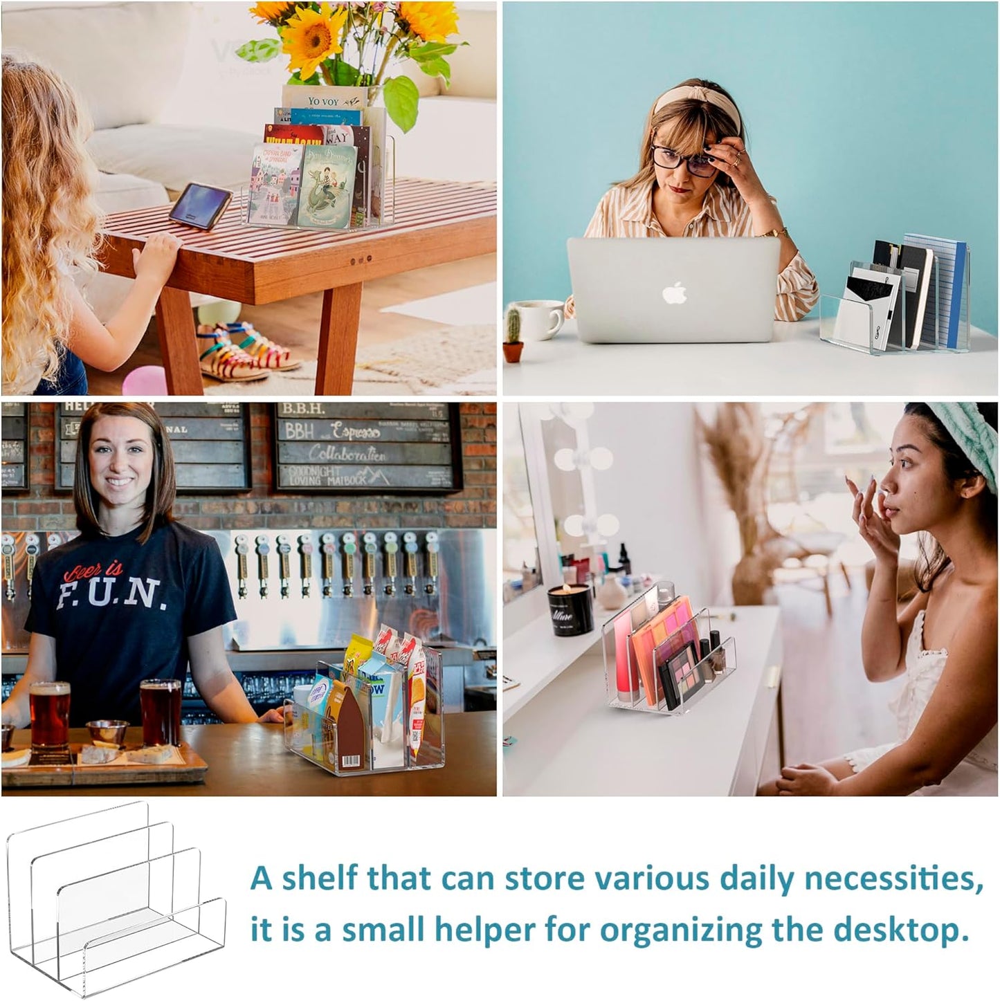 Acrylic File Holder 3 Compartment, Clear Desk File Organizer, Office Magazine File Folder Organizer Desktop for Calculate, Books