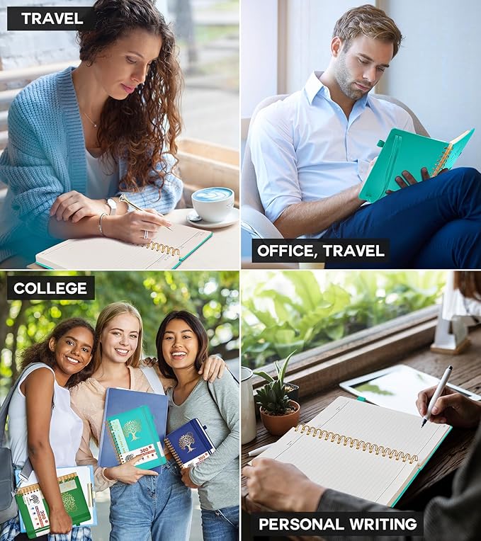 Large Spiral Notebook Journal for Women Men - 300 Numbered Lined Pages, College Ruled, A4 Hardcover Spiral Bound Notebook for School, Work, Note Taking, Writing, Leather Spiral Journal 8.5"x11"