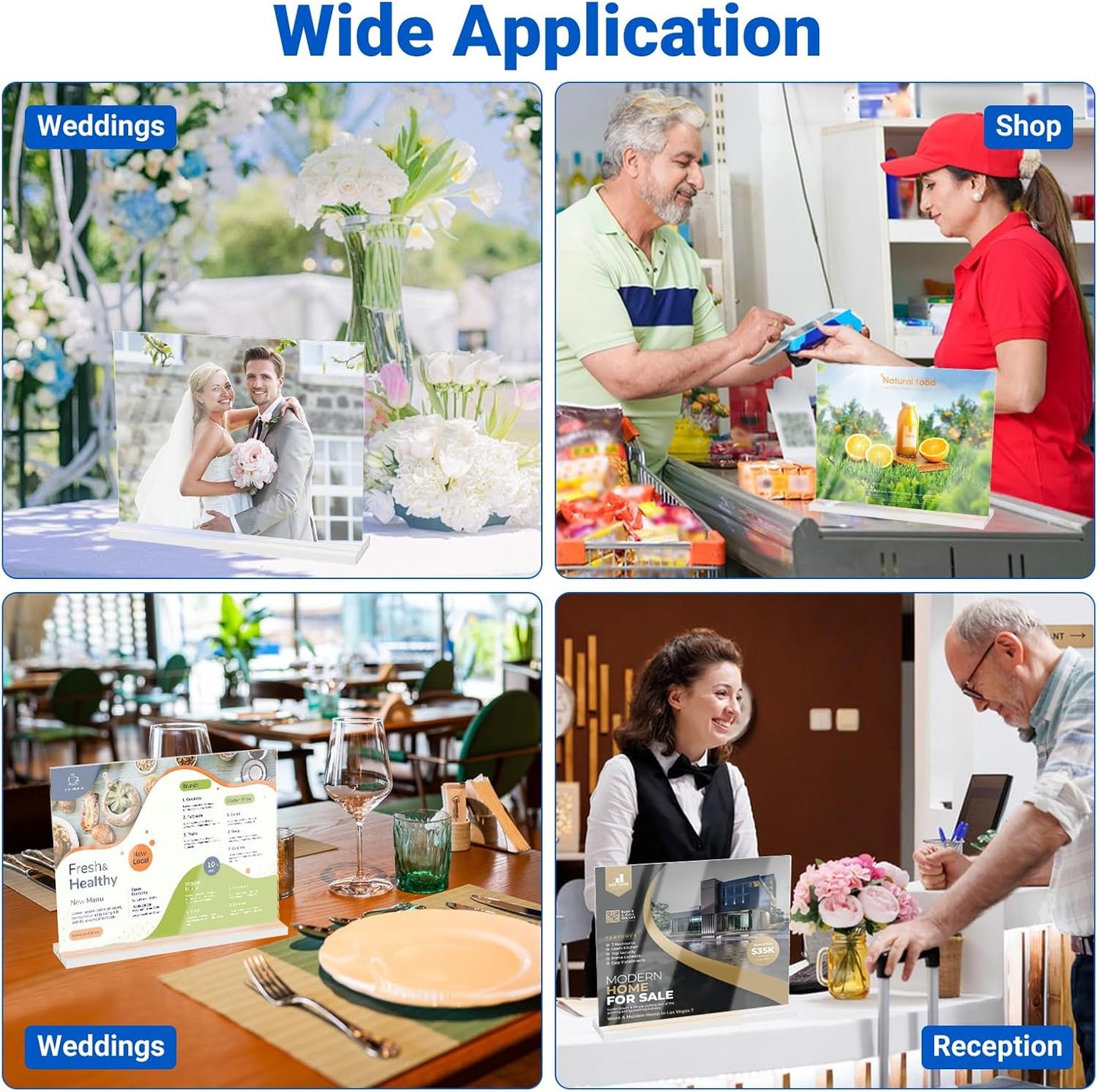 3 Pack Acrylic Sign Holder 11 x 8.5 Horizontal, Double-Sided Clear Sign Holder Plastic Stands for Display, T Shape Acrylic Table Sign Stands for Office Store Restaurants Wedding Party Decoration