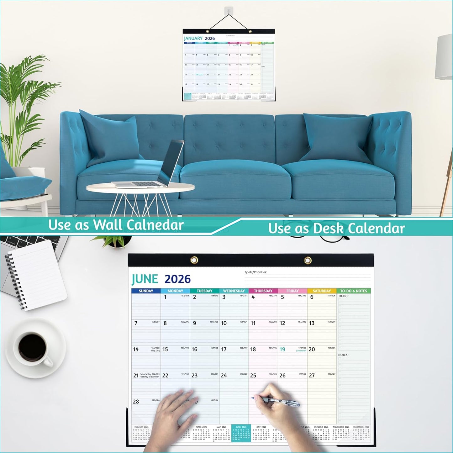 2026 Desk Calendar β Large Desk Calendar 2026, 22'' x 17'', Jan 2026 β Dec 2026, 2026 Desk/Wall Calendar with Desk Pad, To-do Lists, Ruled Blocks, Corner Protectors, Lay Flat οΌ Not Rolled
