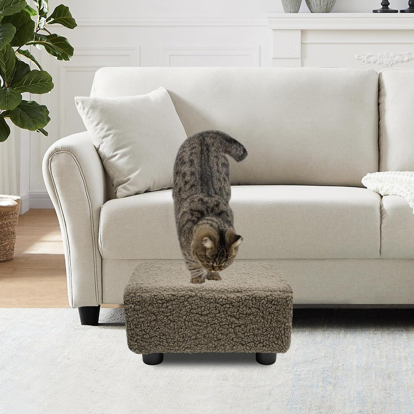 CAROLMADE Small Foot Stool Ottoman Footstool with Legs Under Desk Footrest for Living Room Bedroom and Office, Soft Coffee