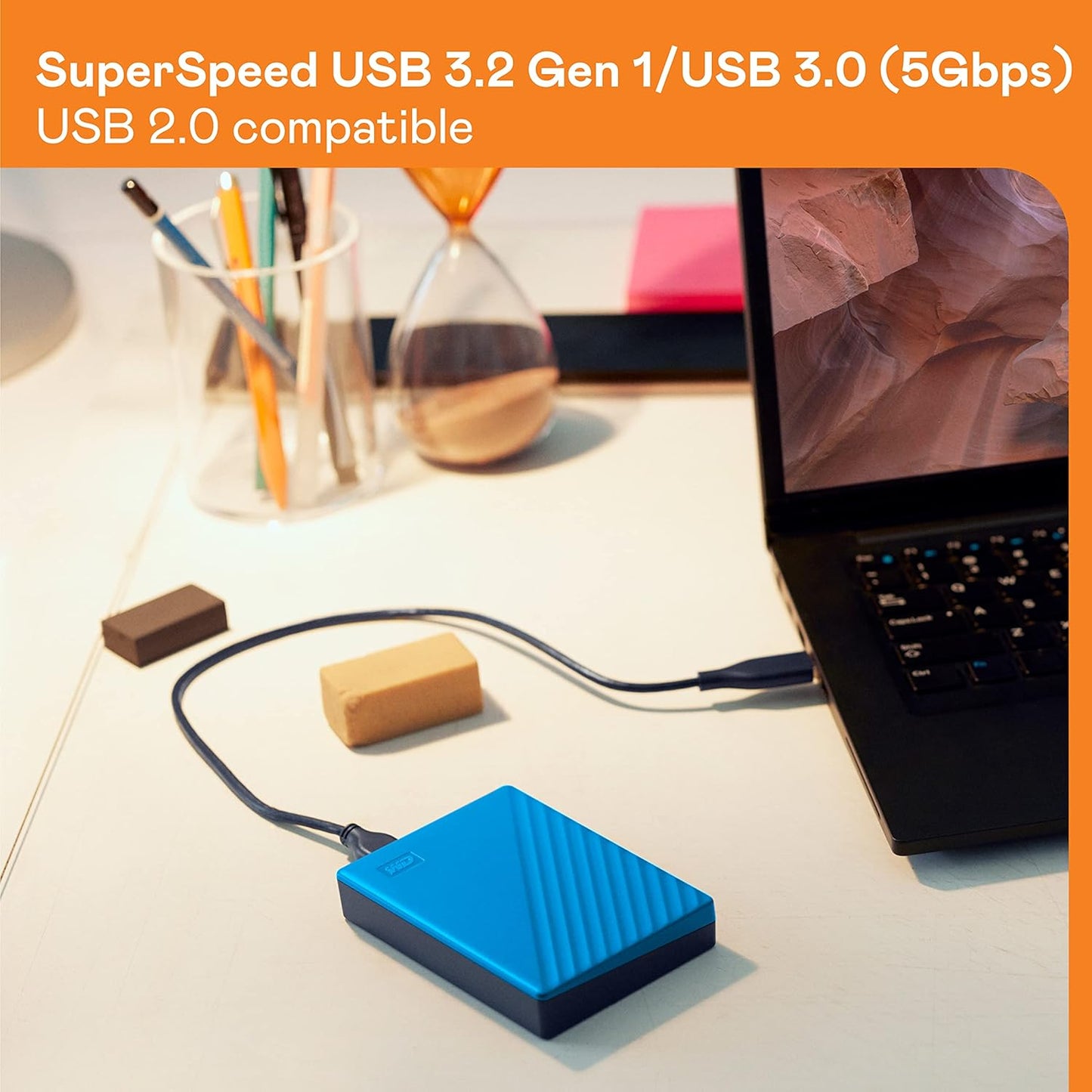WD 6TB My Passport, Portable External Hard Drive, Blue, Backup Software with Defense Against ransomware, and Password Protection, USB 3.1/USB 3.0 Compatible - WDBR9S0060BBL-WESN