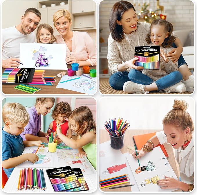 V-Opitos 48 Pack Colored Pencils Set, Pre-sharpened Coloring Pencils for Kids Beginners, Colored Pencils for Adult Coloring Books, Ideal Art Supplies for Sketching, Coloring & Painting