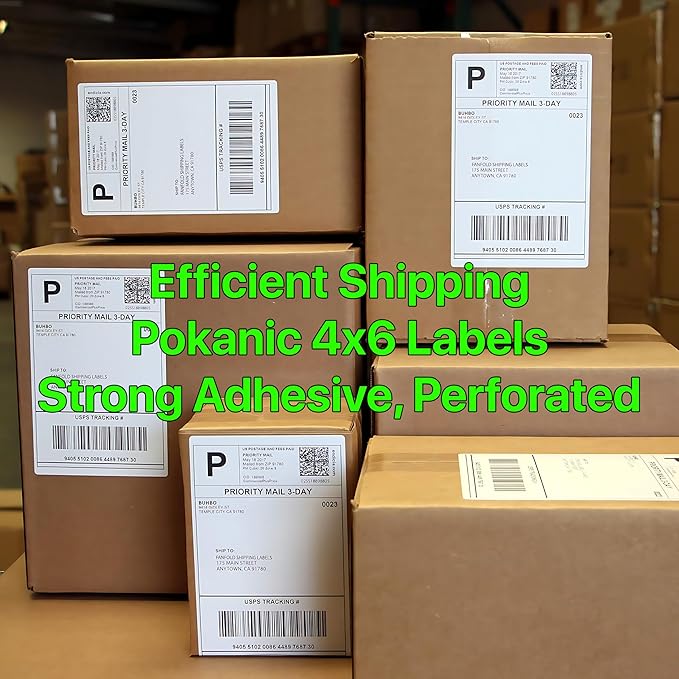 Roll 4 x 6 inch - 1000 Thermal Labels Direct White Strong Adhesive Perforated Postage Shipping Printer Compatible with Zebra SNBC Epson Rollo (1000 Labels, 2 Rolls)