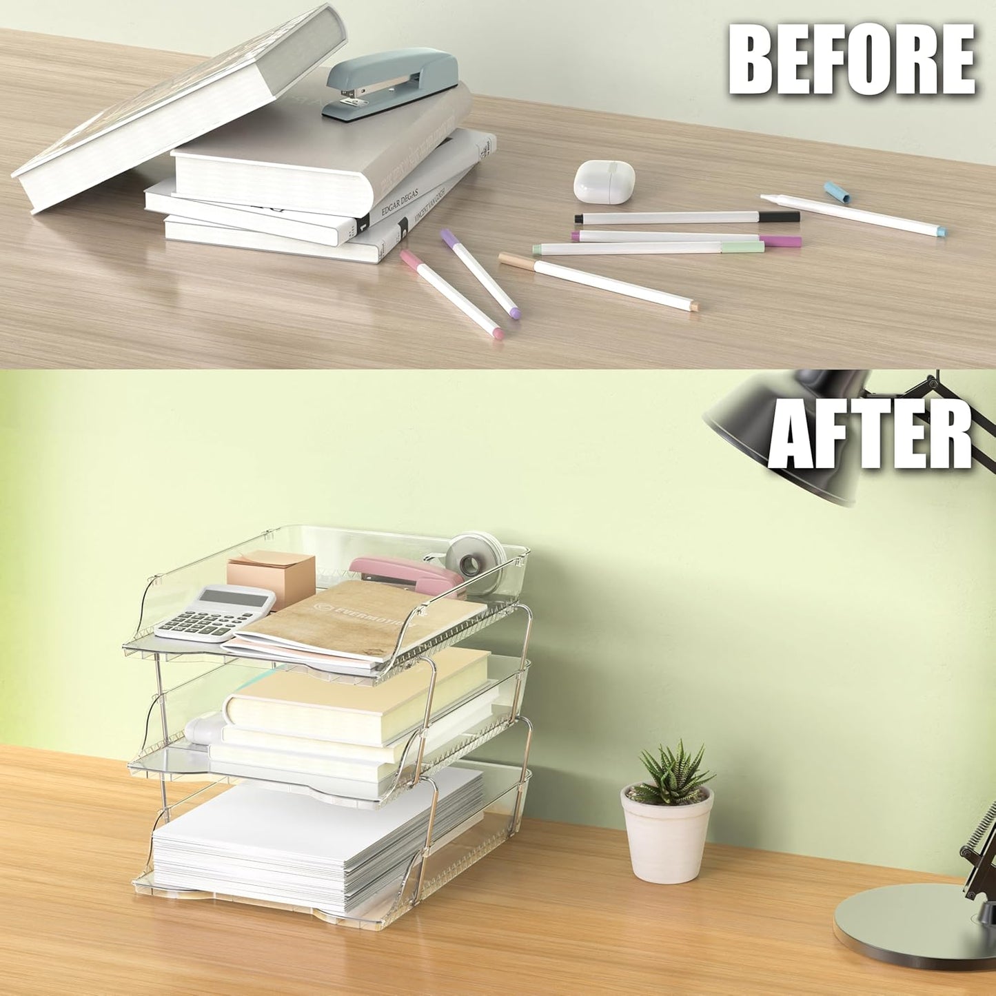 Simple Houseware 3-Tier Crystal Clear Stackable Document Letter Tray Paper Organizer – Desk Organizer for A4/Letter Size Documents, File Sorter, Paper Holder, Office Desktop File Storage, Acrylic Look