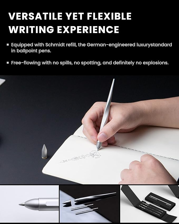 novium Hoverpen Interstellar - Luxury Pen Made With Aerospace Alloys, Unique Aesthetic, Free Spinning Executive Pen, Desk Decor (Starlight Silver, 18K-Gold)