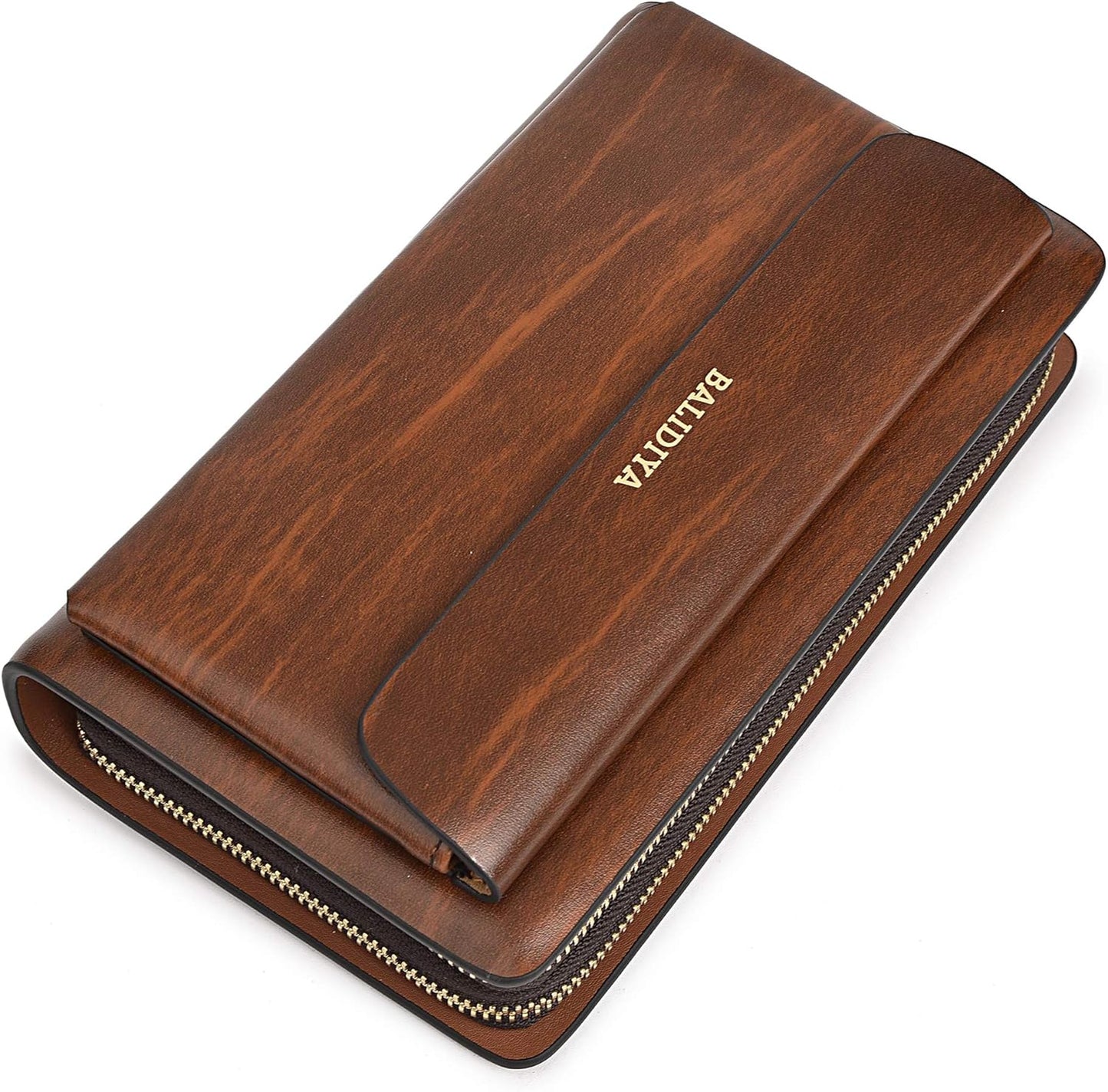 Leather Men Clutch Bag Long Wallet Purse Card Holder Case Business Large Clutch with Double Zip Handbag