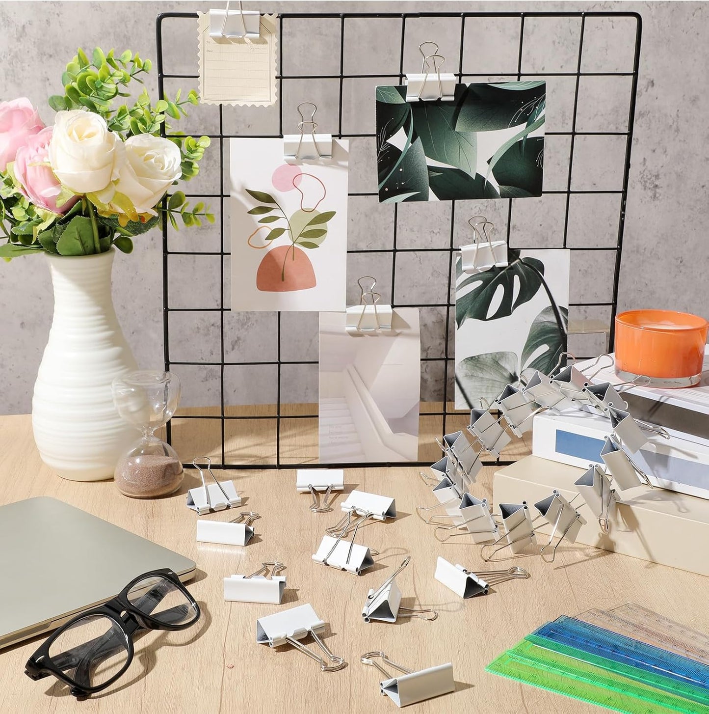 Jetec 100 Pack 1.6in/41mm White Metal Binder Clips Bulk Medium Reusable Fold Back Binder Clips Paper Clamps Spring Steel Sturdy for Home School Office Supplies