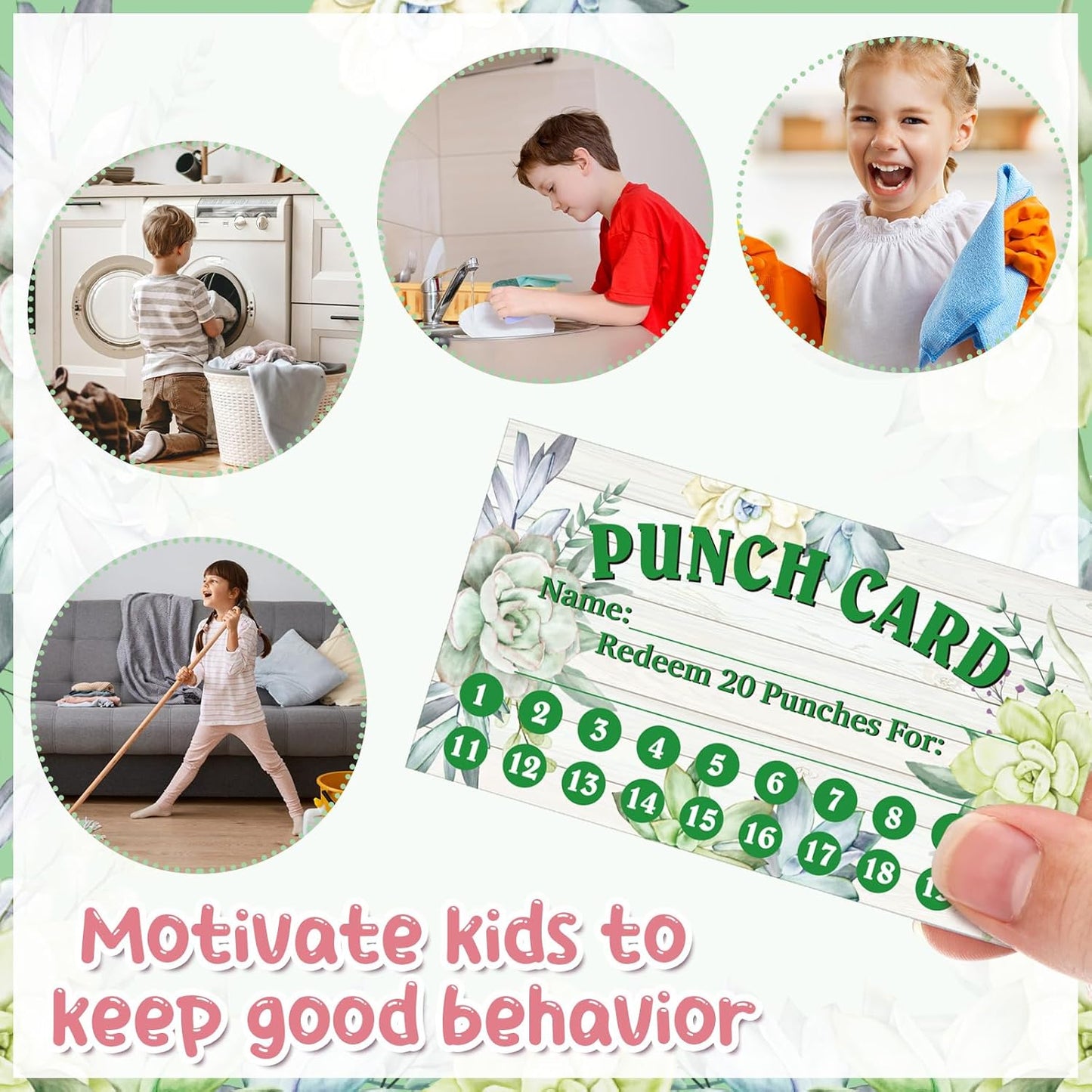 Fumete 400 Pcs Punch Cards for Classroom Reward Cards Behavior Incentive Loyalty Awards for Kids Students Teachers School Business, 8 Styles, 3.5 x 2 in(20 Succulent Punches Style)