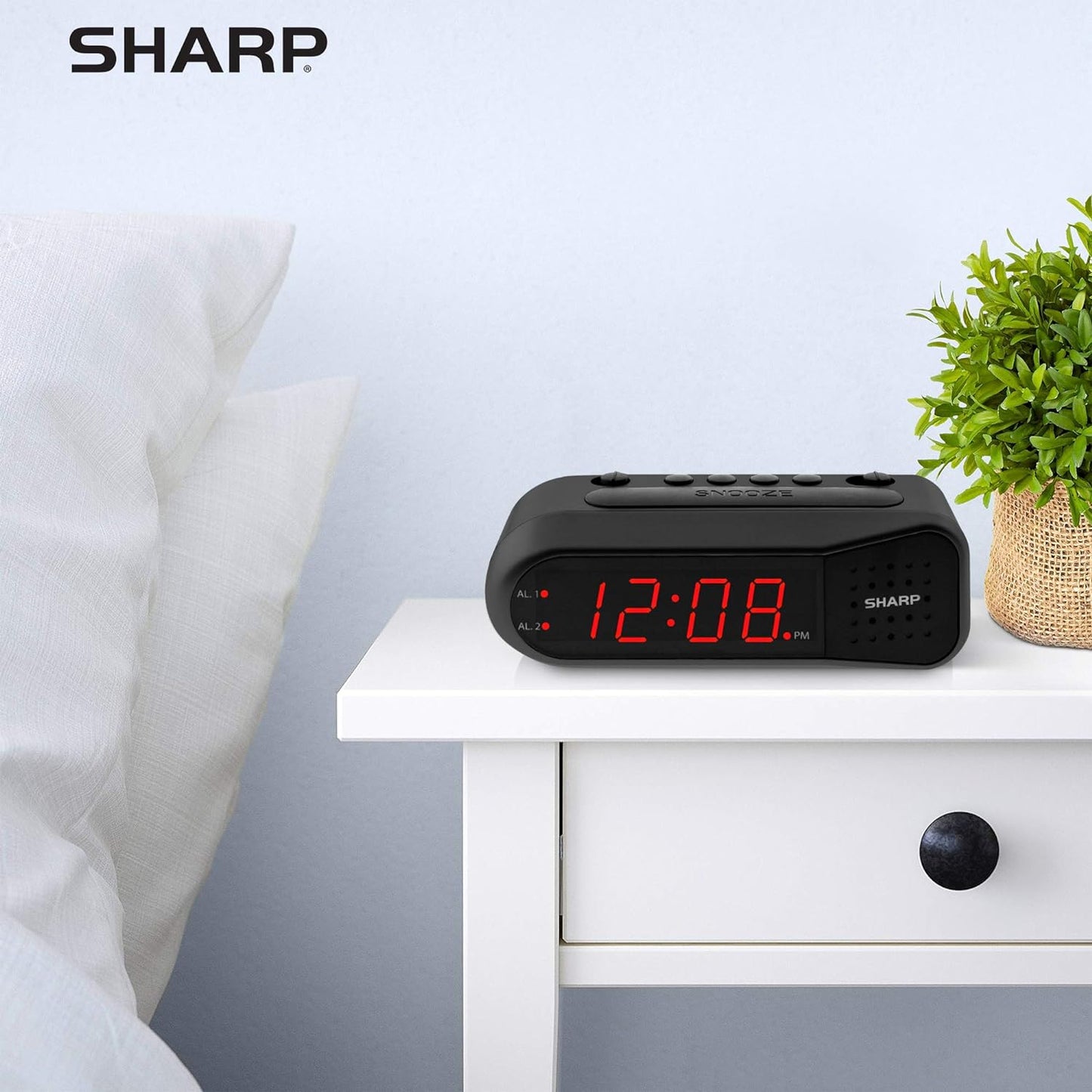 Sharp Digital Alarm Clock – Black Case with Red LEDs - Ascending Alarm Grows Increasing Louder, Gentle Wake Up Experience, Dual Alarm - Battery Back-up, Easy to Use with Simple Operation