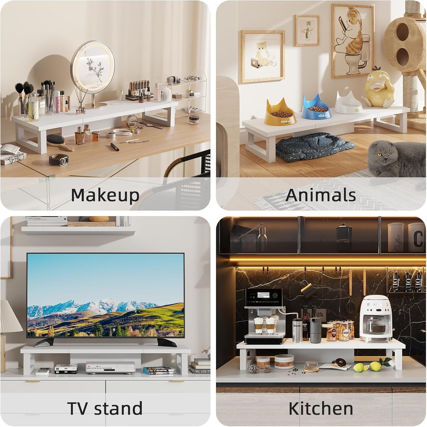 WESTREE Dual Monitor Stand Riser, Wood and Steel Monitor Stand Riser, Computer Monitor Stand for 2 Monitors, Multi-Purpose Desktop Storage Stand for Computer,Laptop,Printer,TV