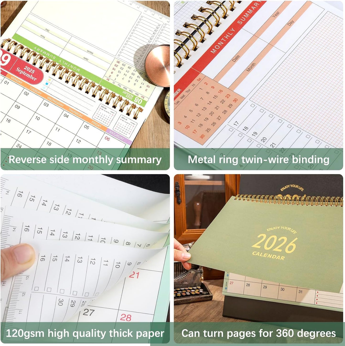 Small Desk Calendar 2025, Standing Flip Desktop Calendar from July 2025 to Dec 2026 - Metal Ring Twin-Wire Binding Monthly Desktop Calendar for Home Office School (Pink)