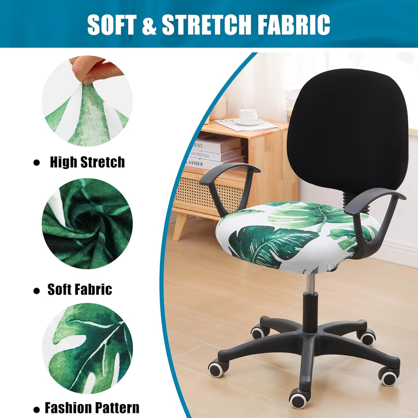 Smiry Printed Office Computer Chair Seat Covers, Stretch Fit Universal Desk Rotating Chair Cover Washable Removable Seat Cushion Protectors - Green