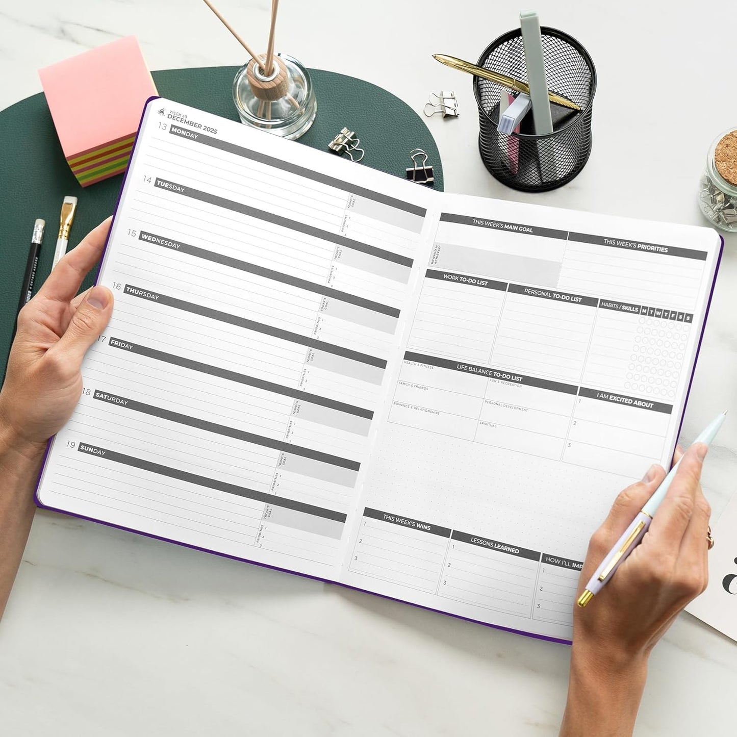 Clever Fox Planner PRO Dated (Jan 2025–Jan 2026) Weekly & Monthly Life Planner to Increase Productivity, Time Management and Hit Your Goals – Organizer, Gratitude Journal – A4 Size (Purple)