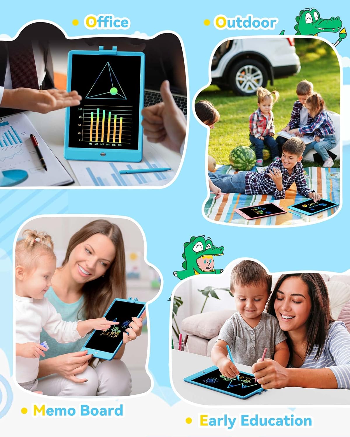 KOKODI 10 Inch LCD Writing Tablet with Anti-Lost Stylus, Erasable Doodle Board Colorful Toddler Drawing Pad, Car Travel School Games Toys for 3 4 5 6 7 8 Kids, Birthday Gift for Girls Boys Adults Blue