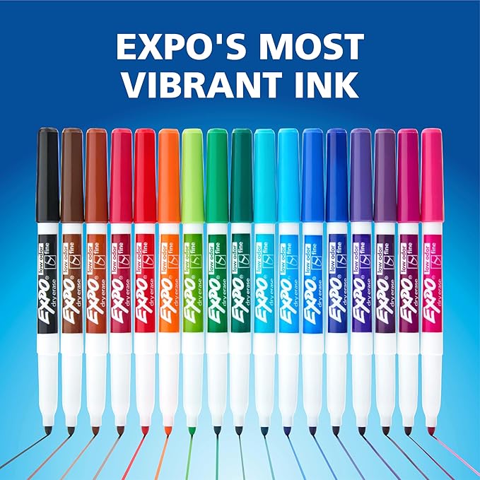 EXPO Dry Erase Markers, Low Odor Ink, Black, Fine Tip, 40 Count