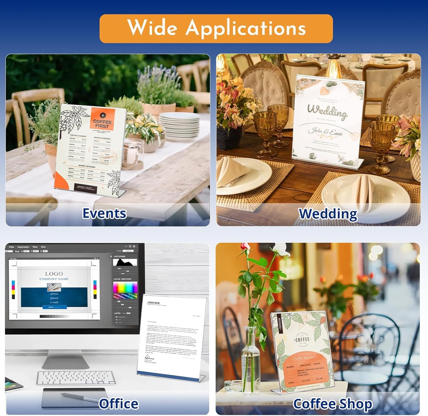 12 Pack Acrylic Sign Holder 8.5 x 11, Clear Desktop Acrylic Display Stands, L Shape Sign Holder, Plastic Flyer Stand for Displaying Posters Picture Flyers Menu