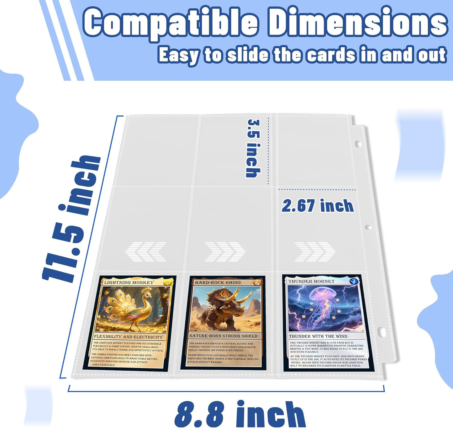 1800 Pocket Trading Card Sleeves - Double-Sided, Clear for 3-Ring Binder, Game, Sports & Business Cards