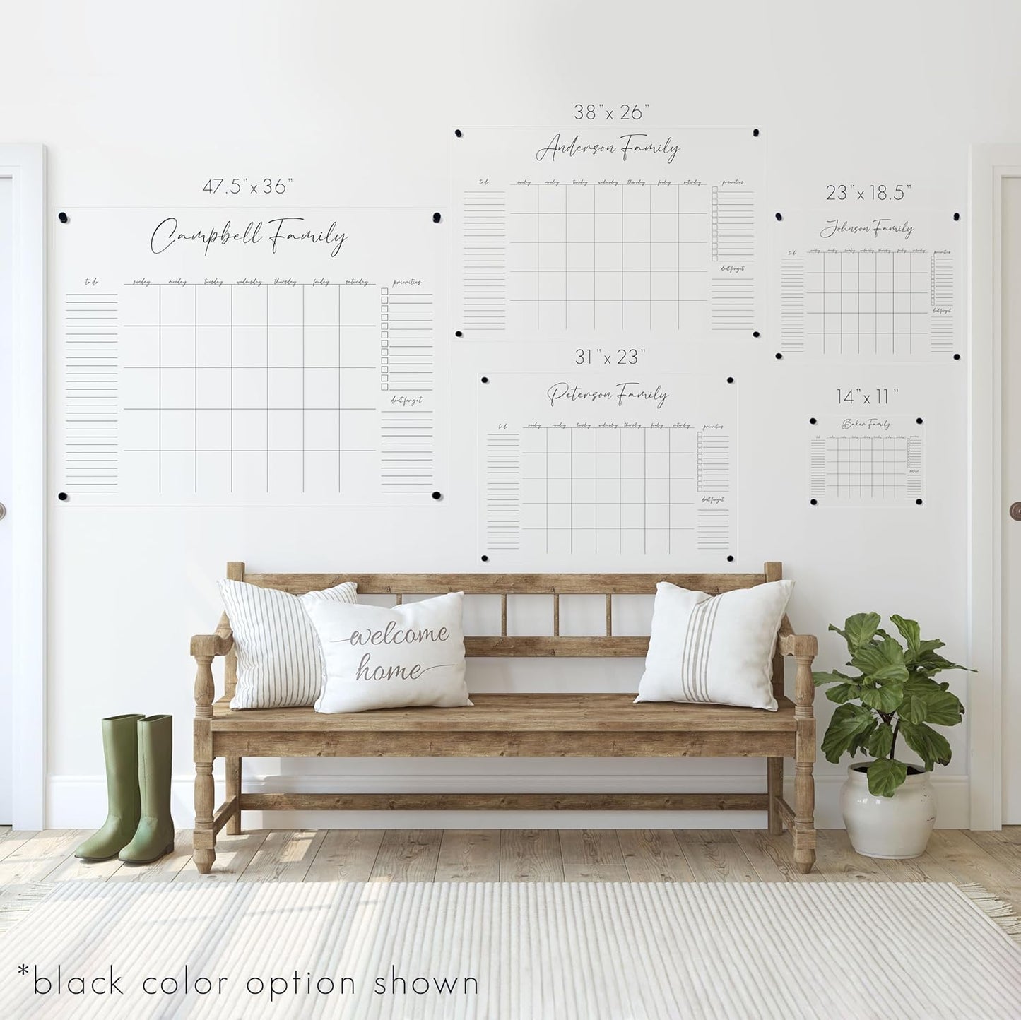 Personalized Clear Acrylic Calendar for Wall, Calendar Whiteboard for Wall, Dry Erase Wall Calendar, Wall Calendar Organizer System for Home (Cursive, Grey, 23"W x18.5"H)