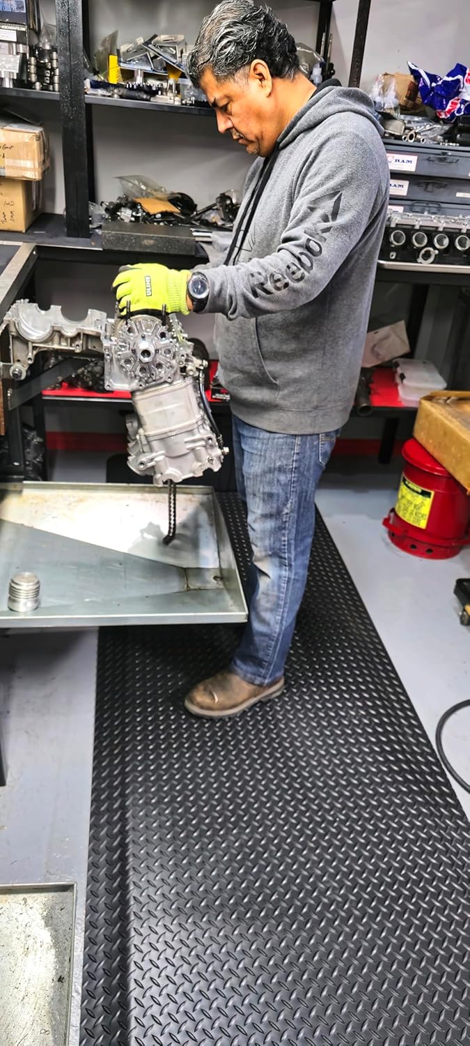 Rhino Mats, American Classic Diamond Anti-Fatigue Mats, Industrial Ergonomic Comfort Standing Mat for Work, Home, Garage, Office, Kitchen or Anywhere (Black 1" Thick, 4 FT. x 9 FT.)