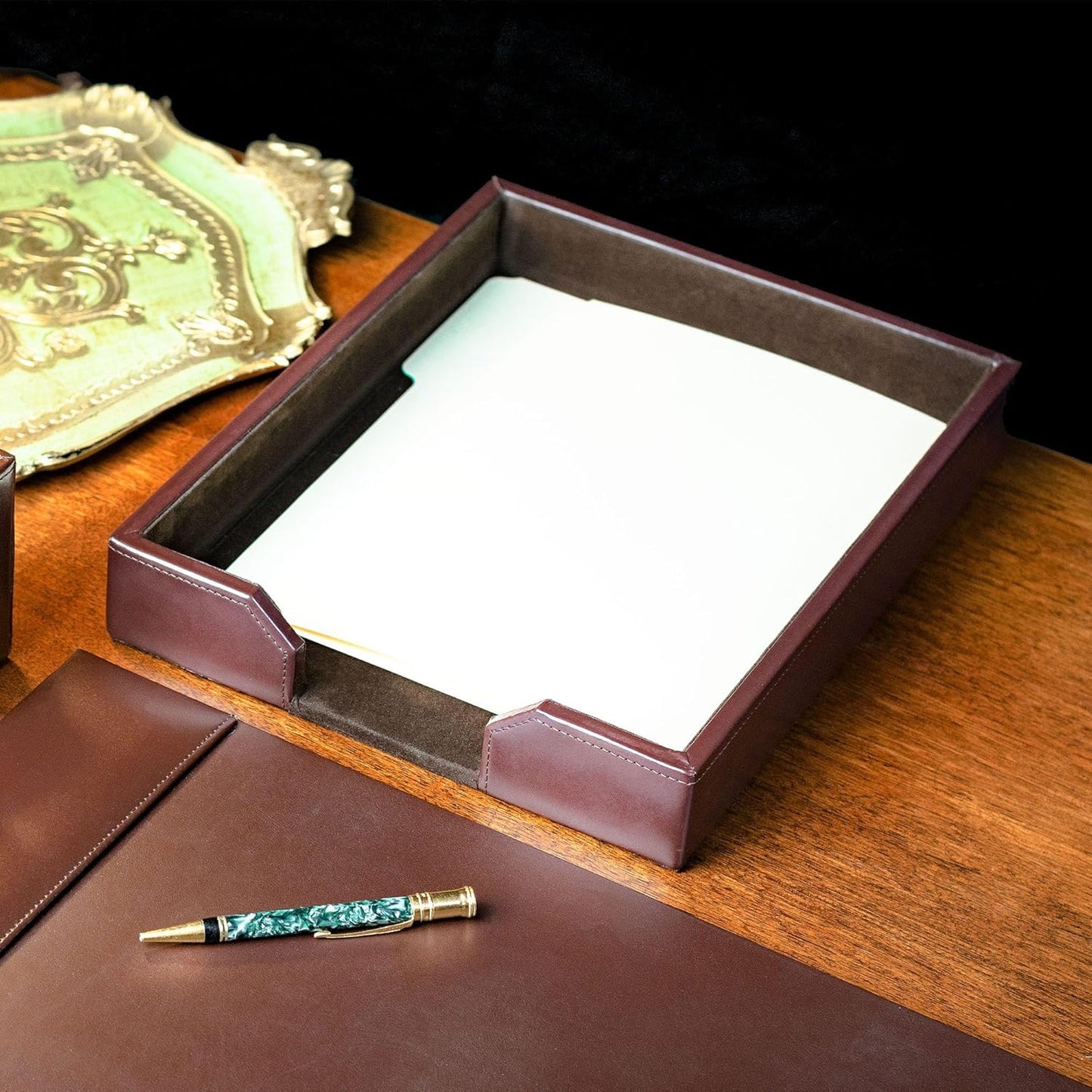 Dacasso Dark Brown Bonded Leather Luxury 7-Piece Desk Set - Blotter Pad & Desk Organization Essentials - Executive Decor and Surface Protector