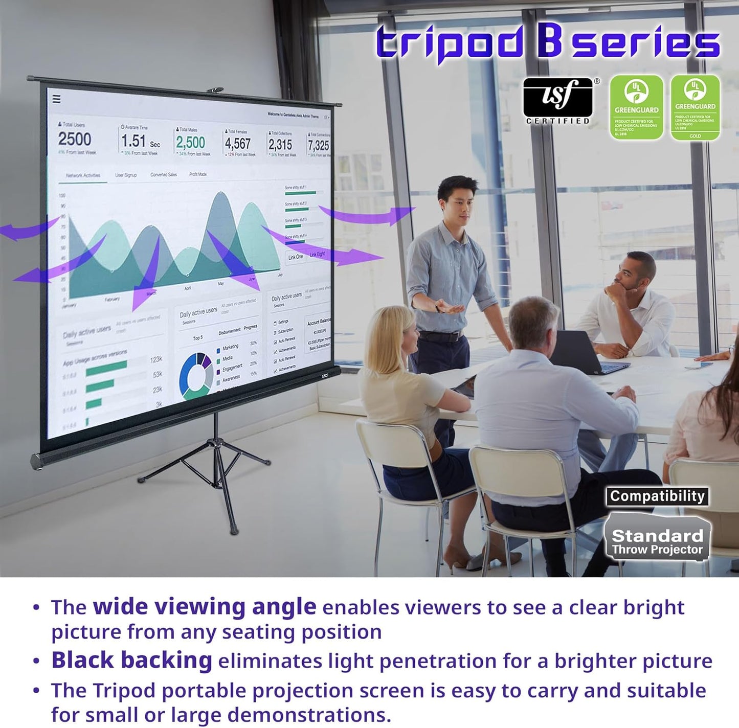 Elite Screens Tripod B, 85-INCH 1:1, Lightweight Pull Up Foldable Stand, Manual, Movie Home Theater Projector Screen, 4K / 8K Ultra HDR 3D Ready, US Based Company 2-YEAR WARRANTY, T85SB, black