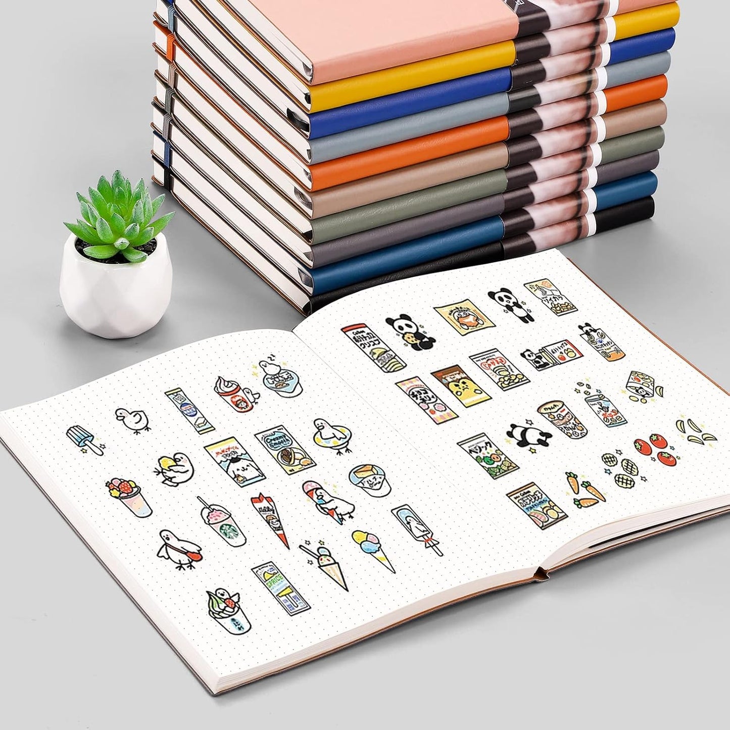 EMSHOI Dotted Journal Bullet Notebook,192 Numbered Pages B5 Large Dot Grid Composition Notebook with 100gsm Thick Dotted Paper, Softcover Leather, Inner Pocket, 7.48"x10.15"-Khaki