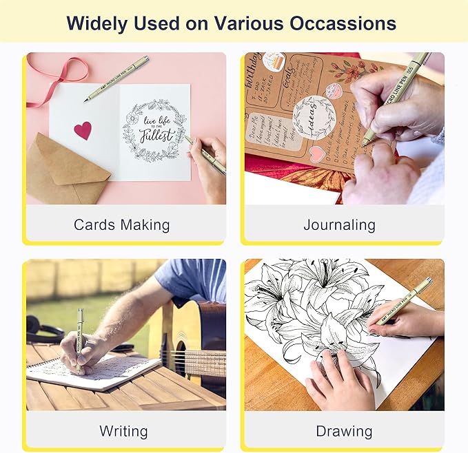 Micro Fineliner Pens 9 Size/Set, Ultra Fine Fineliner, Soft Nib, Brush Marker, Water-based Black Pigment Ink, Drawing Journaling Doodle Supplies for Artists, Designers, Students